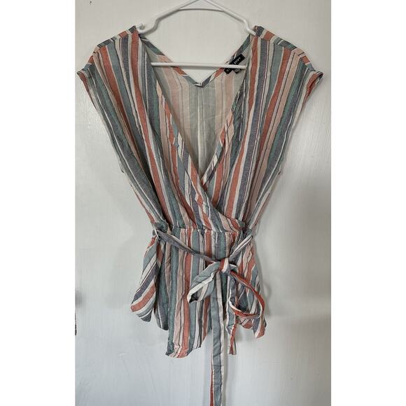 Style Envy women’s Flowy Stripped VNeck Top Blouse Belted Waist Size M - Picture 1 of 3